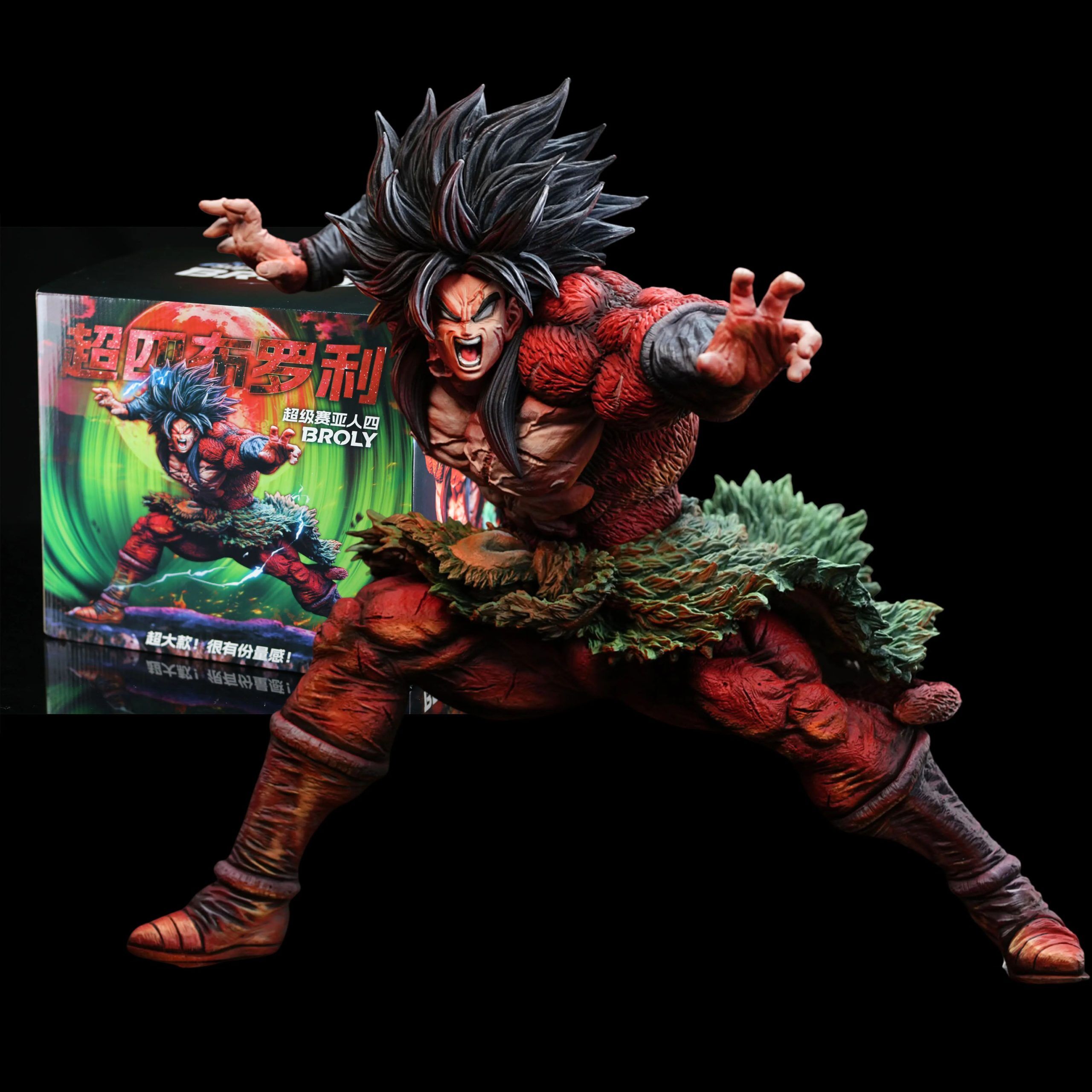 Figurine Broly Super Saiyan 4 – Dragon Ball – 28 cm – posture d’attaque avec boîte illustrée