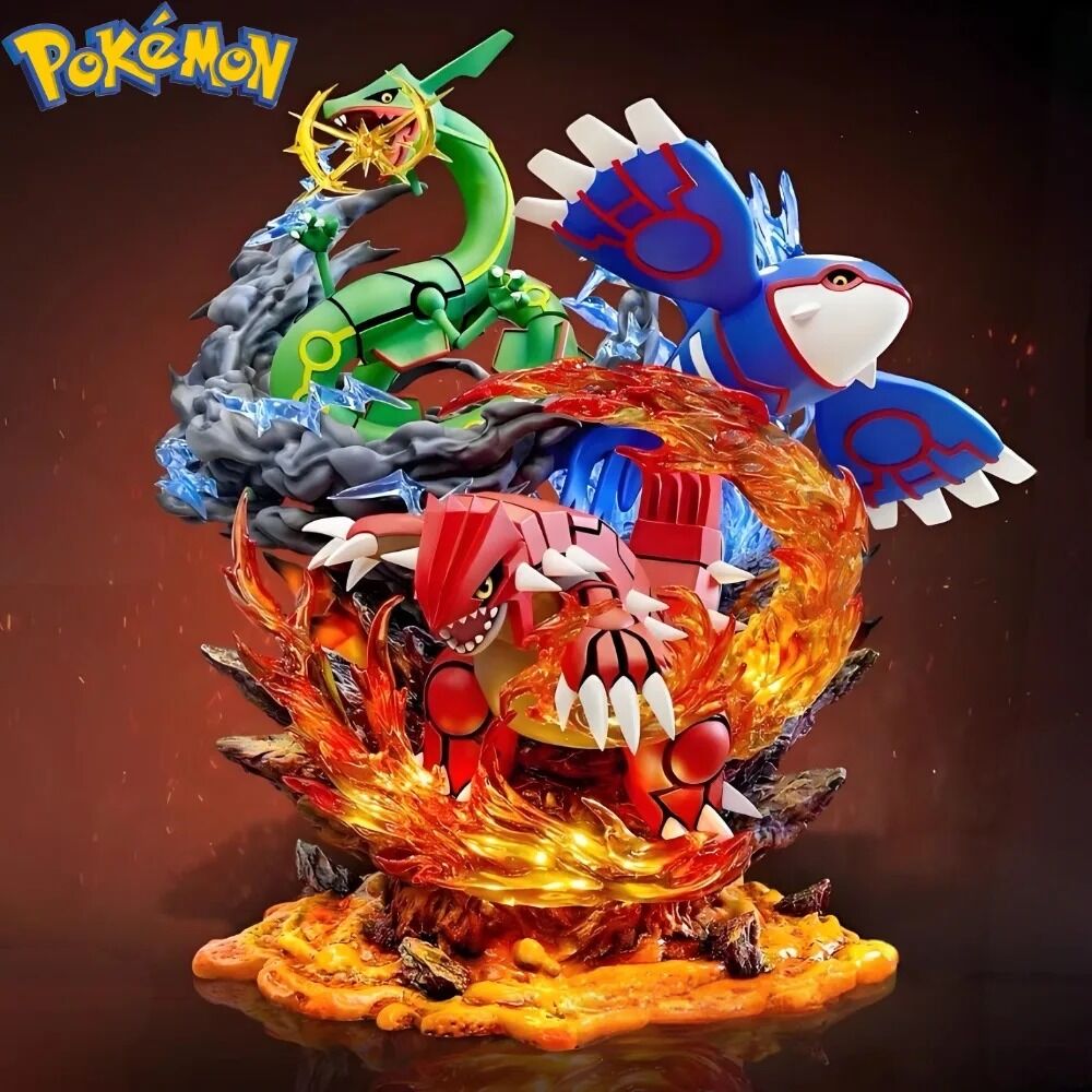 Figurine Pokémon Légendaires – Groudon, Kyogre et Rayquaza – 35 cm