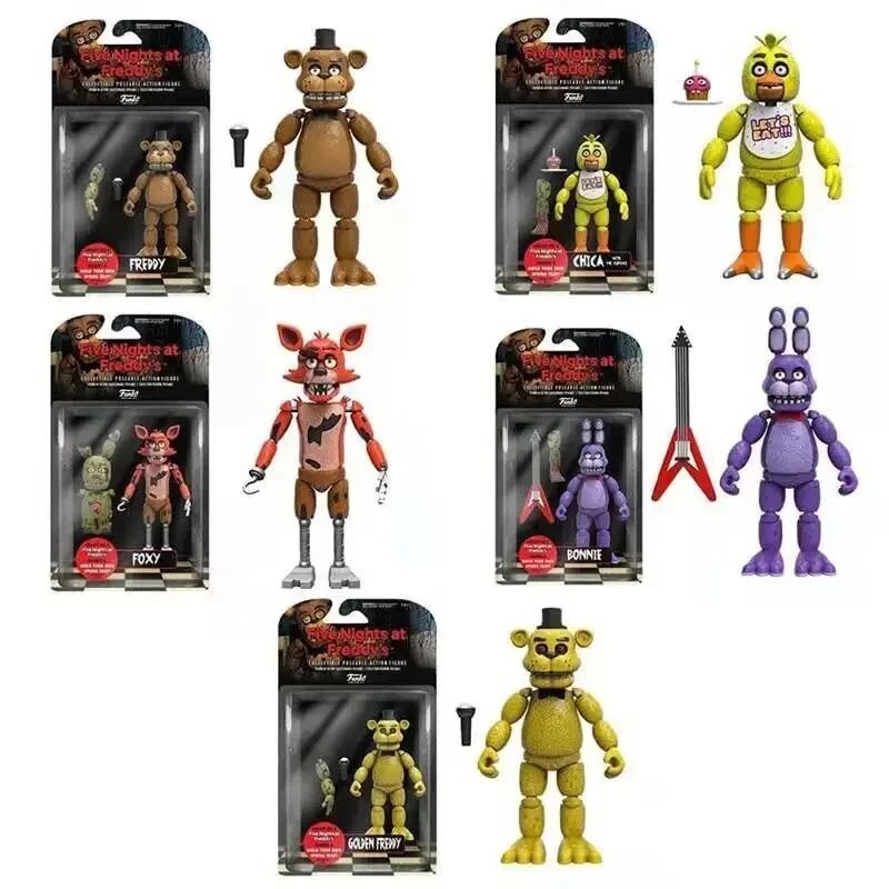Pack 5 Figurines FNaF 14 cm – Freddy, Chica, Foxy, Bonnie & Golden
